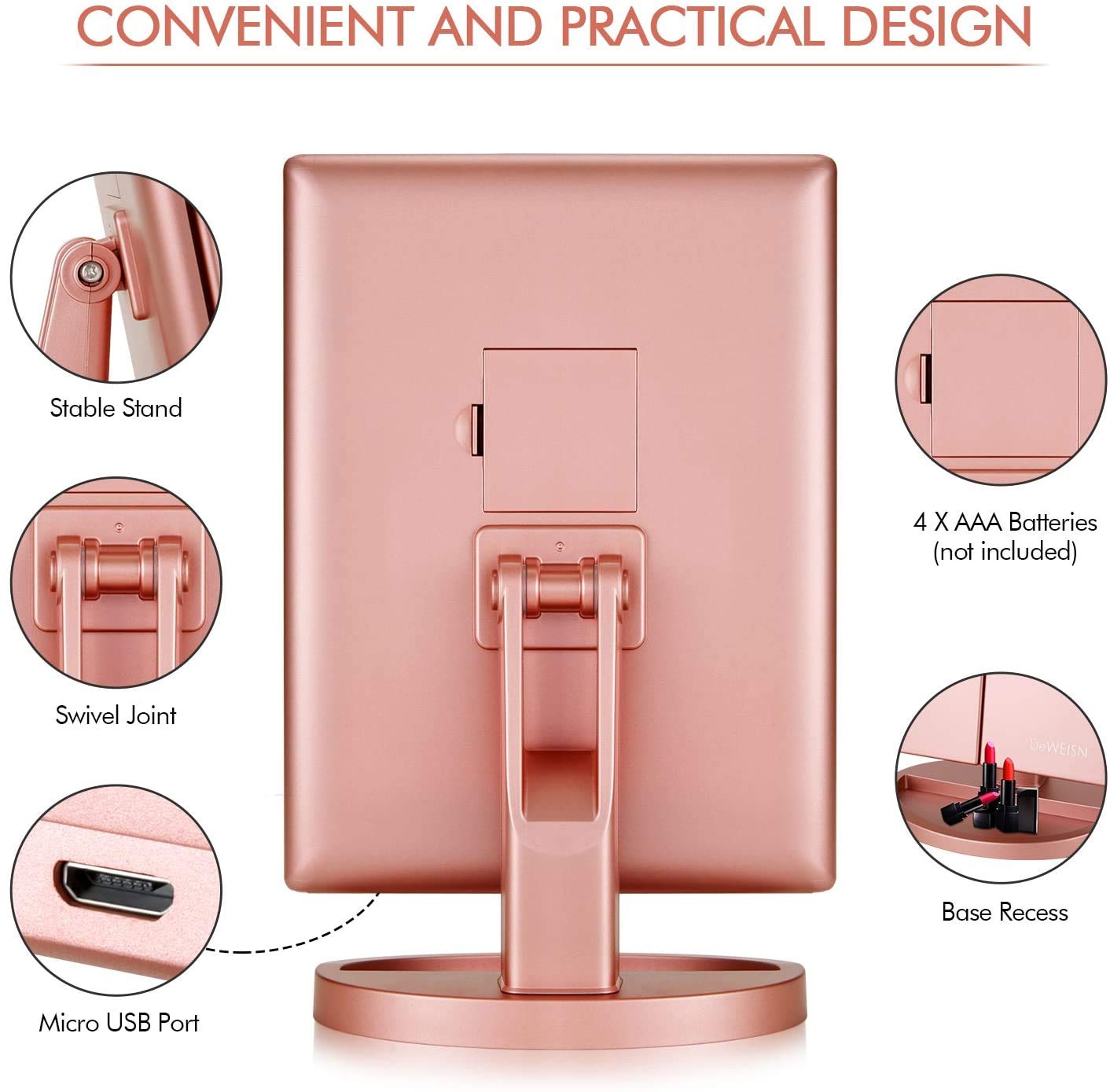 Infitrans Trifold Makeup Mirror Vanity Mirror with Lights,1X 2X 3X Magnification,Touch Screen,180 Adjustable Rotation,Portable Travel Bathroom Cosmetic Mirror