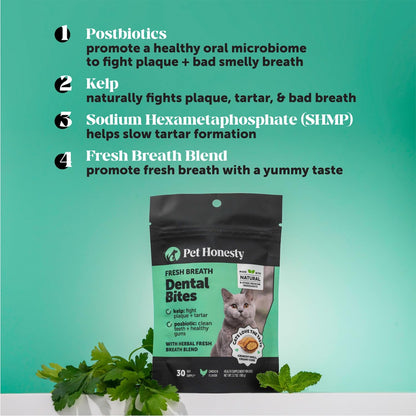 Fresh Dental Bites for Cats - Crunchy & Creamy Cat Dental Treats for Fresh Breath, Plaque + Tartar Control, Cleans Teeth + Gums, Daily Cat Oral Care (30 Day Supply)