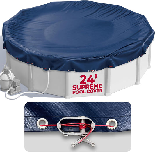 24 ft Round Pool Cover for Above Ground Pools, Above Ground Pool Cover, Swimming Pool Cover, Winter Pool Cover, Keeps Out Debris, Cold and UV Resistant, Supreme Mesh, Navy Blue