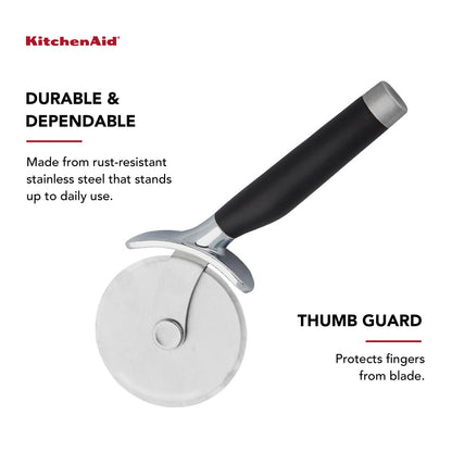 KitchenAid Classic Pizza Wheel with Sharp Blade For Cutting Through Crusts, Pies and More, Built In Finger Guard for Safety and Comfort Grip to Protect Fingers, Dishwasher Safe, 9-Inch, Black