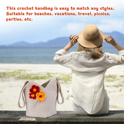 Pnytty Crochet Bag Kit for Beginners Complete Starter Set with Yarn, Hook & Step-by-Step Video Tutorials DIY Shoulder Bag Crafting Gift for Adults (Beige)