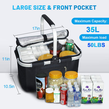 LIQING 35L Large Picnic Basket 2 Layers of Internal Pockets Leak-Proof and Insulated Folding, Internal Support Does Not House Warming Gifts New Home, Wedding Gifts for Couple