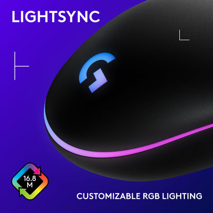Logitech G203 Wired Gaming Mouse, 8,000 DPI, Rainbow Optical Effect LIGHTSYNC RGB, 6 Programmable Buttons, On-Board Memory, Screen Mapping, PC/Mac Computer and Laptop Compatible - Black
