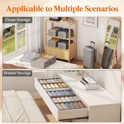 Lifewit Wardrobe Clothes Organizer 6 Pack, Large Size 6 Grids Closet Jean Storage Bins with Handles and Support Boards, Foldable Drawer Dividers for Sweater, Pants, T-shirt, Hoodie, Dress, Grey