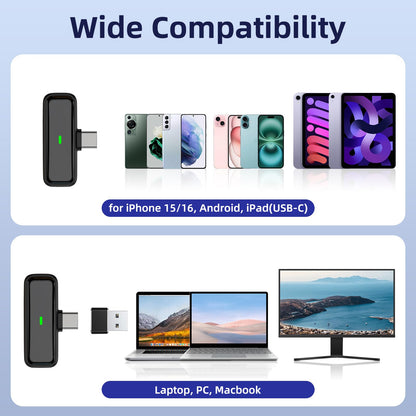 NPTCL Wireless USB Microphone for PC Laptop iPhone 16/15 Android Phone - Noise Canceling Lapel Lavalier Mic with 24H Charging Case for Video Recording Vlog TikTok Podcast Live Streaming (USB & USBC)