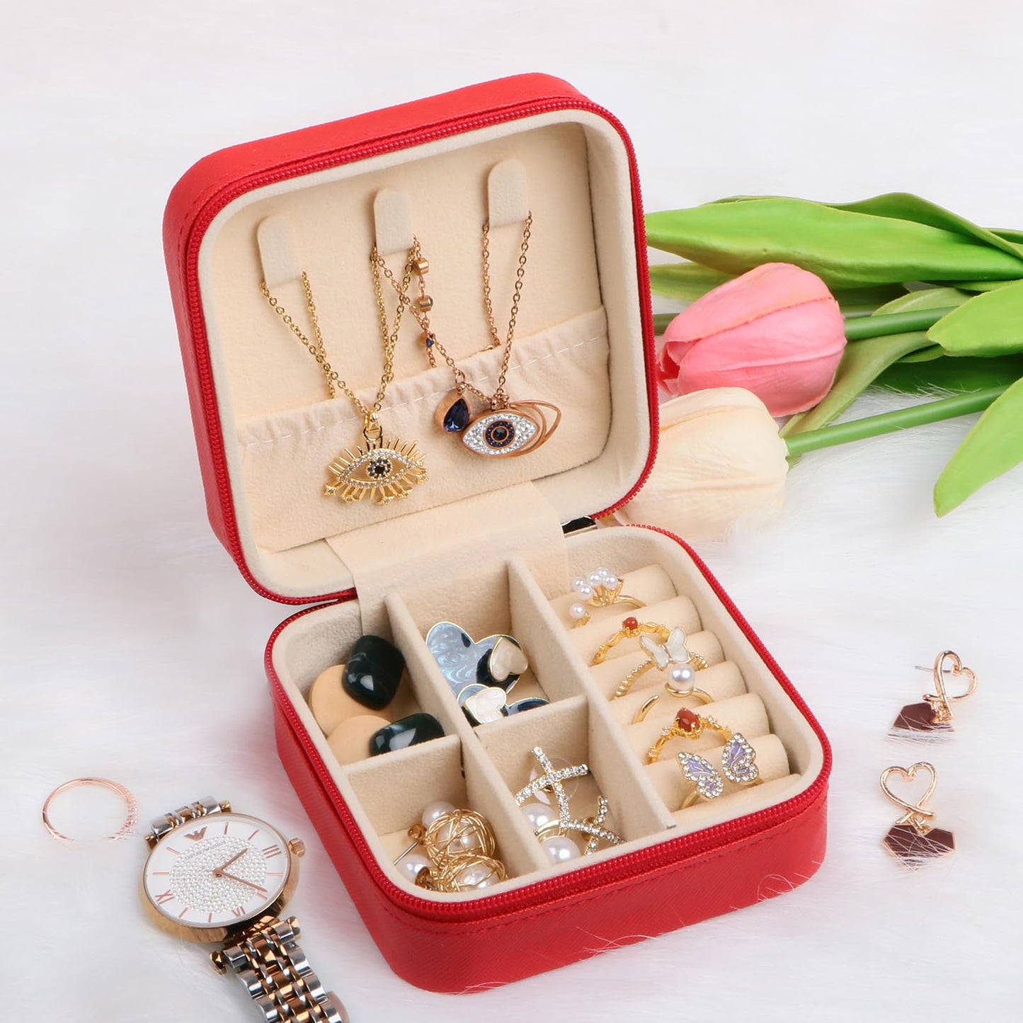 17Dec Small Travel Jewelry Case Organizer,Mini Travel Essentials for Women,Bridesmaid Gifts Birthday Gifts for Women,Small Jewelry Box for Girls 8-12