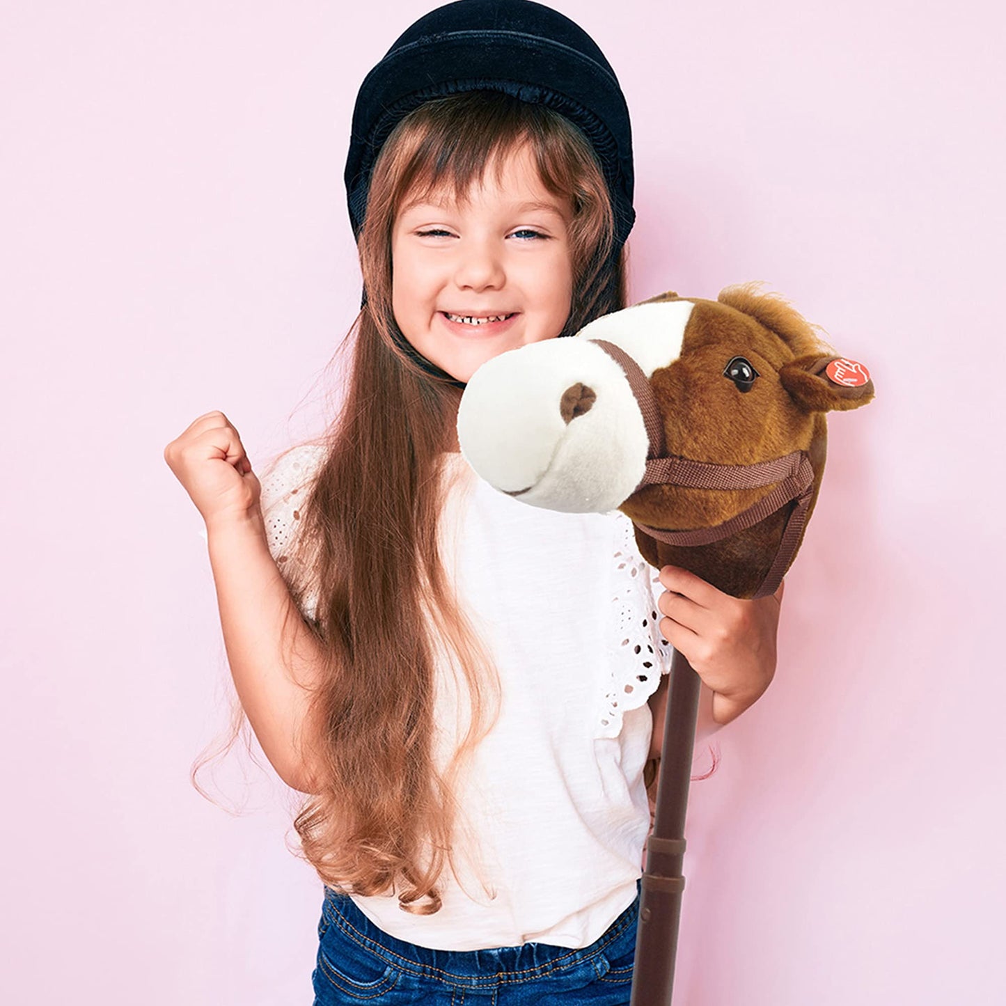 Linzy Plush 36'' Riding Stick, Adjustable Telescopic Stick, Adjust to 3 Different Sizes, Kids of Different Ages, Dark Brown (A-20216DB)