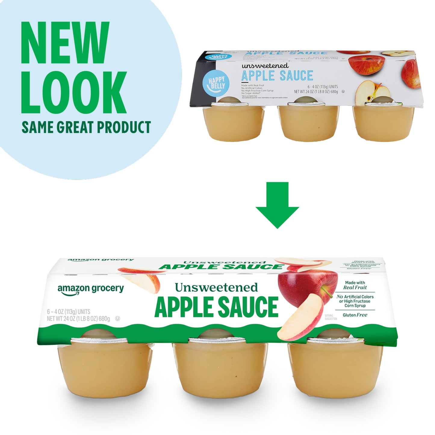 Amazon Grocery, Unsweetened Apple Sauce, 4 Oz, Pack of 6 (Previously Happy Belly, Packaging May Vary)