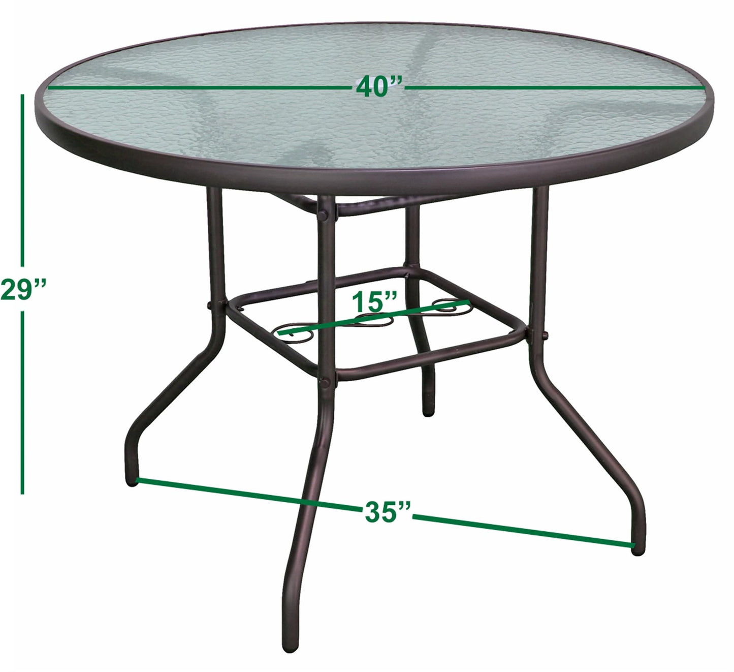 Garden Elements Outdoor Patio Furniture, Round Dining Table, Steel Base and Rim with Water-Wave Glass Top, Brown, 40"