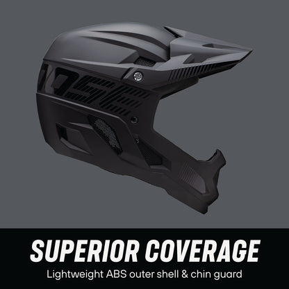 Mongoose Title Full Face Helmet, Medium, Durable ABS Shell, Chin Guard, Full Coverage Padding, Vents for Airflow, Pivoting Visor, Goggle Strap Channel, BMX and Mountain Bike Helmet for Adult or Teen