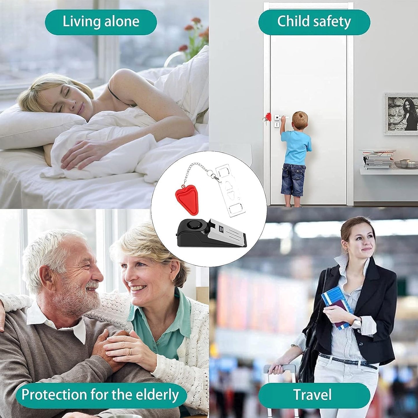 Portable Door Lock & Door Stop Alarm Set, Dual Protection Home Security Door Kit, Travel Hotel Lock Devices Pocket Self Defensey Tools for Traveling Hotel Home Apartment,Red