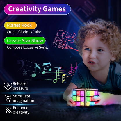 Niufunmal Rechargeable Game Cube - 15-in-1 Fun Brain Memory & Speed Games for Kids - Christmas Easter Birthday Gifts for Boys Girls Ages 6-12+ Years Old - Toys for Kids Teens with Score Screen (Black)