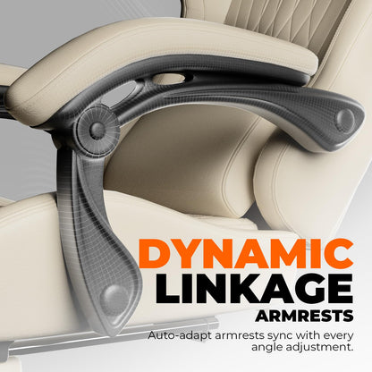 GTPLAYER Gaming Chair with Speakers, Video Game Chairs with Footrest, PC Gamer Chairs for Adults - Padded High Back Ergonomic Reclining Silla Gamer, Linkage Armrest, Ace Pro, Ivory New