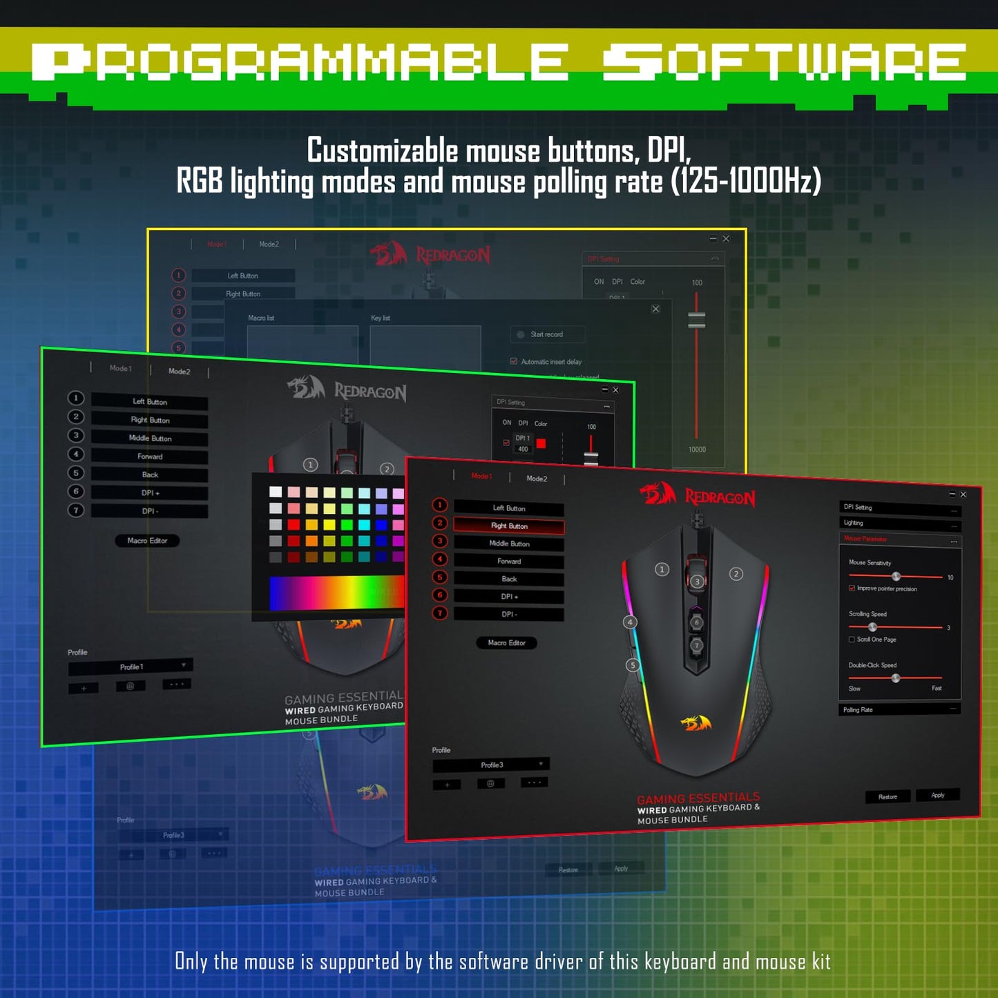 Redragon Updated S107 Gaming Keyboard and Mouse, RGB Gaming Keyboard and 10000 DPI Mouse Combo with 25-Key Anti-Ghosting, 1K Hz Programmable Mice with Software, Plug & Play to PC, Laptop [Upgrade]