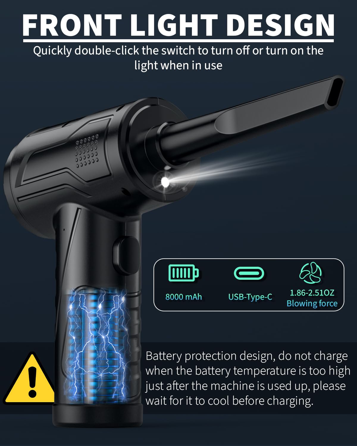 Powerful Compressed Air Duster for Deep Cleaning-Replace Compressed Air Can-No Canned Air Duster-Keyboard Cleaner-PC Cleaning-Rechargeable-3-Speeds-95000RPM Cordless Air Blower-Car Duster 8000mAh