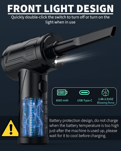Powerful Compressed Air Duster for Deep Cleaning-Replace Compressed Air Can-No Canned Air Duster-Keyboard Cleaner-PC Cleaning-Rechargeable-3-Speeds-95000RPM Cordless Air Blower-Car Duster 8000mAh