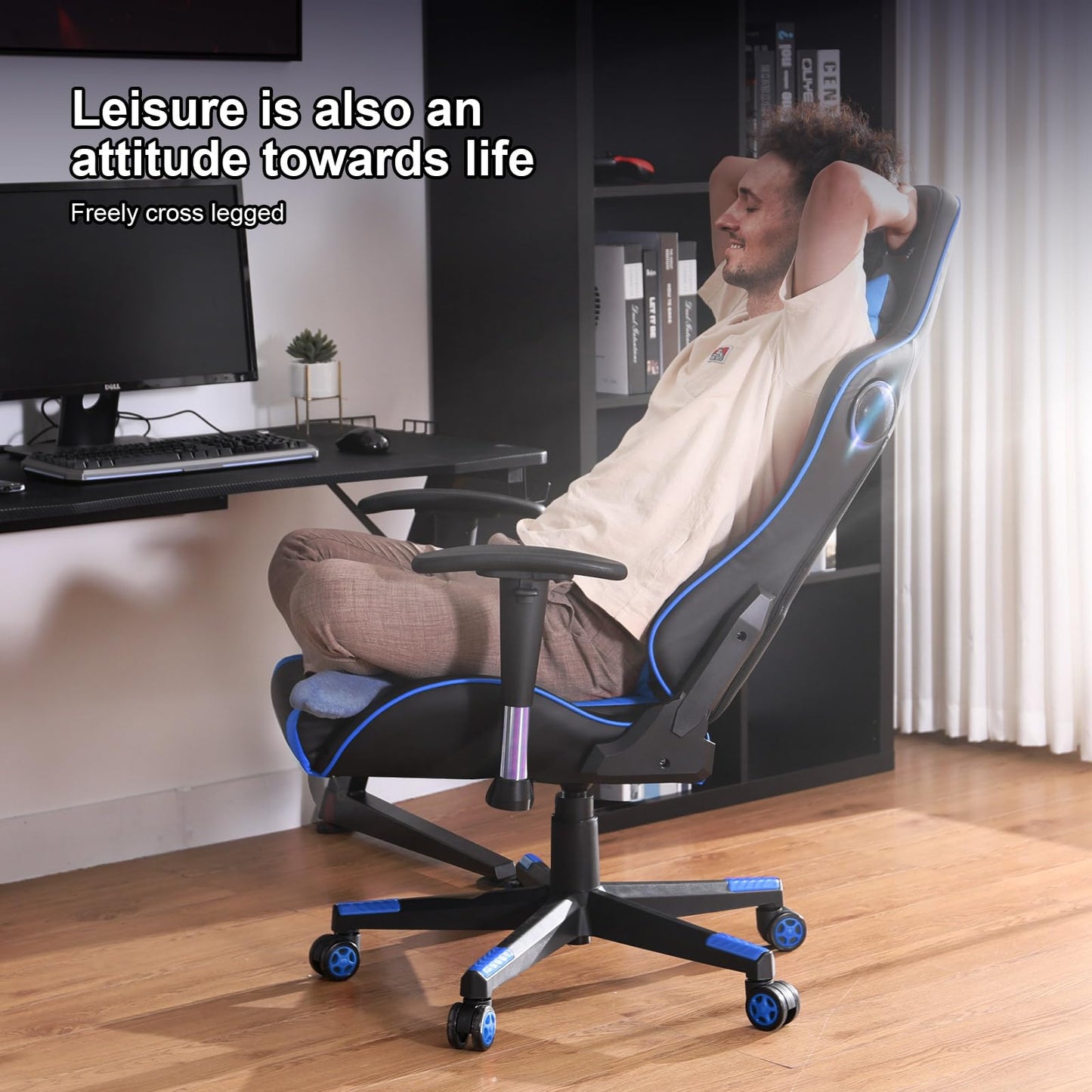 GTRACING Gaming Chair with Speakers Bluetooth Music Video Game Chair Audio Ergonomic Design Heavy Duty Office Computer Desk Chair（Blue）
