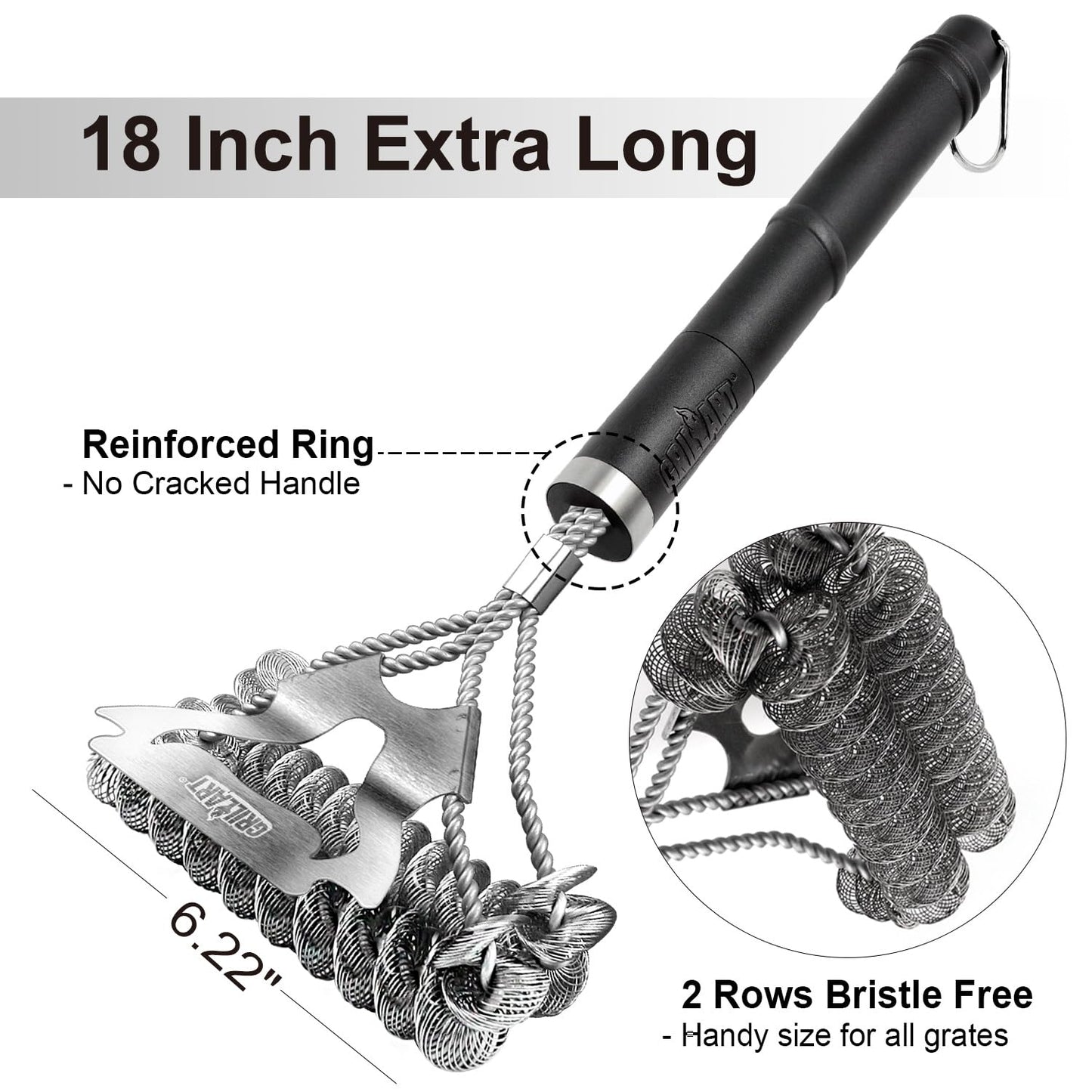 GRILLART Grill Brush for Outdoor Grill Bristle Free - Safe BBQ Grill Cleaner Brush - 18" BBQ Brush for Grill Cleaning Kit -Stainless Grill Cleaning Brush BBQ Grill Accessories Tools- Gifts for Men Dad