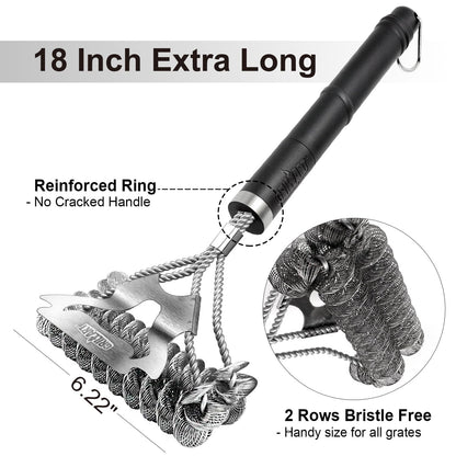 GRILLART Grill Brush for Outdoor Grill Bristle Free - Safe BBQ Grill Cleaner Brush - 18" BBQ Brush for Grill Cleaning Kit -Stainless Grill Cleaning Brush BBQ Grill Accessories Tools- Gifts for Men Dad