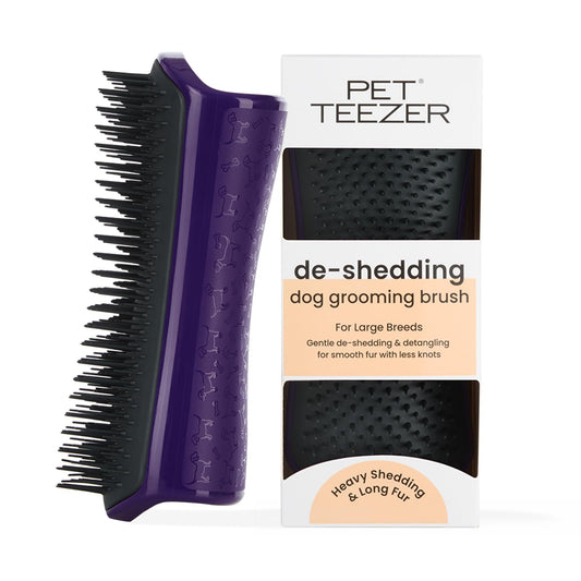 Pet Teezer De-Shedding Dog Brush by Tangle Teezer, Dog Grooming Tool for Long Haired Breeds and Wet or Dry Fur, Large, Purple & Gray
