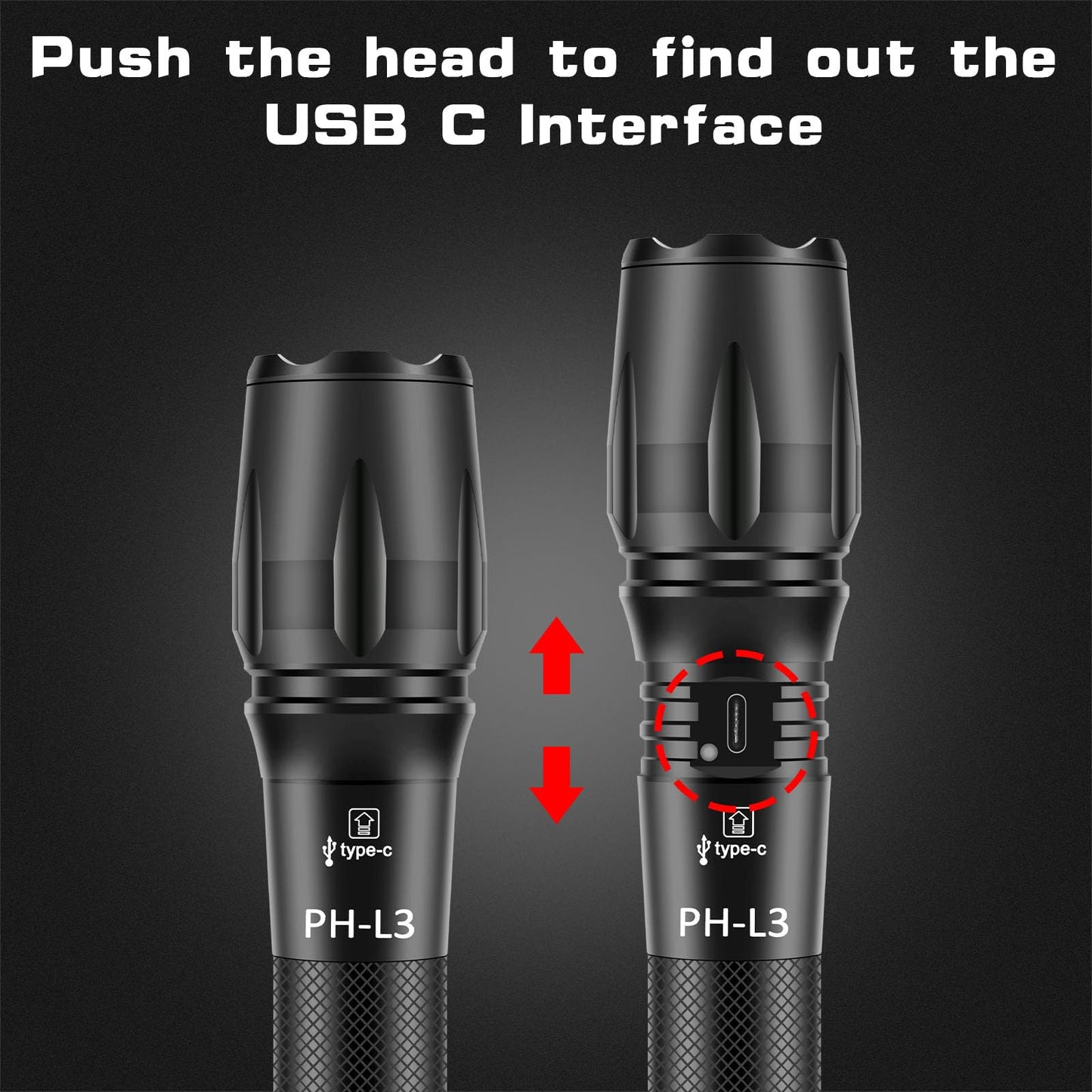 PHIXTON Rechargeable Flashlights High Lumens, USB C Chargeable LED Flashlight, Bright Strong Handheld Flash Lights, Long Lasting, Adjustable Focus, 5 Modes, for Emergencies Hiking Gift