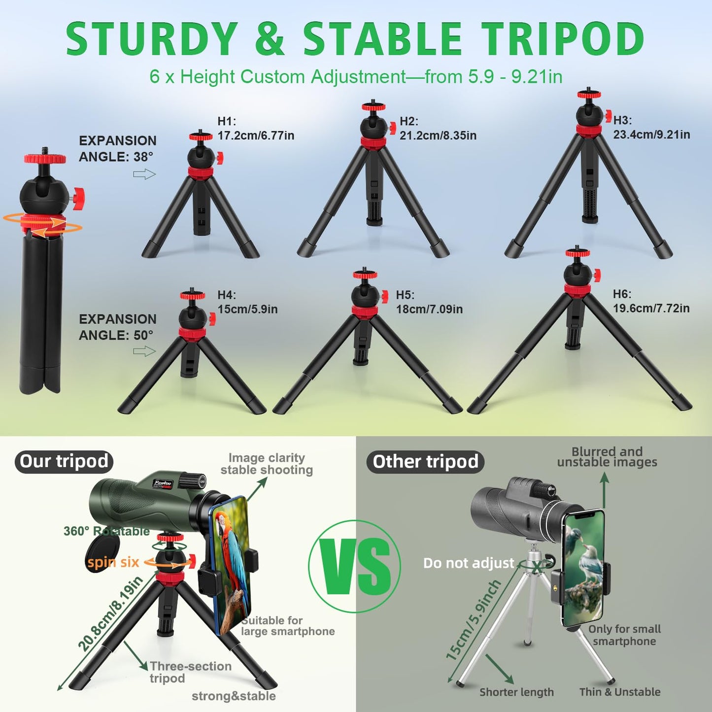 Pankoo 12x60 HD Monocular Telescope for Adults | Comes with Smartphone Adapter Tripod Hand Strap | Suitable for Bird Watching Sports Hiking Traveling