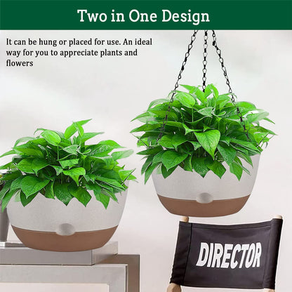 Koalaime Hanging Planter Self Watering 10 Inch, 2 Pack Indoor Outdoor Hanging Baskets, Hanging Flower Pots with Drainage Hole & 2 Kinds of Plant Hangers for Garden Home Decor(Cream)…