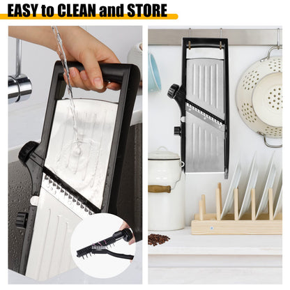 Mandoline Food slicer for kitchen, Adjustable Stainless Steel Mandoline Vegetable slicer, Food slicer Onion Potato Chip French Fry, 7 in-1 Adjustable Blade, Including 1 Pair Cut-Resistant Gloves