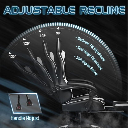 Homall Gaming Chair, Video Game Chair with Footrest and Massage Lumbar Support, Ergonomic Computer Chair Height Adjustable with Swivel Seat and Headrest (White)