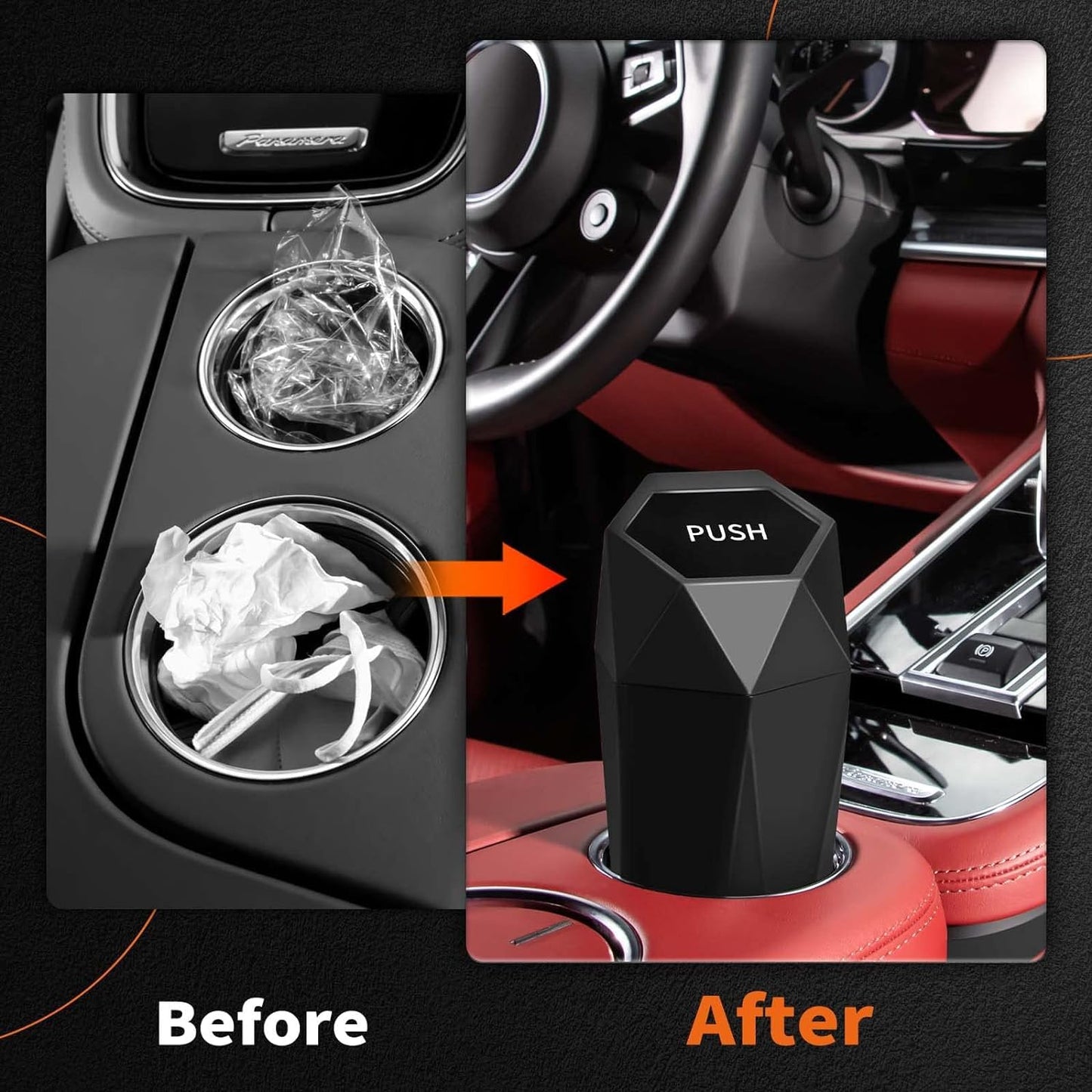 HOTOR Car Trash Can with Lid - 2 Pack, Car Accessories for Interior, Leakproof Vehicle Garbage Can with 30 Attached Trash Bags, Multipurpose Organizers and Storage for Home, Office, Black