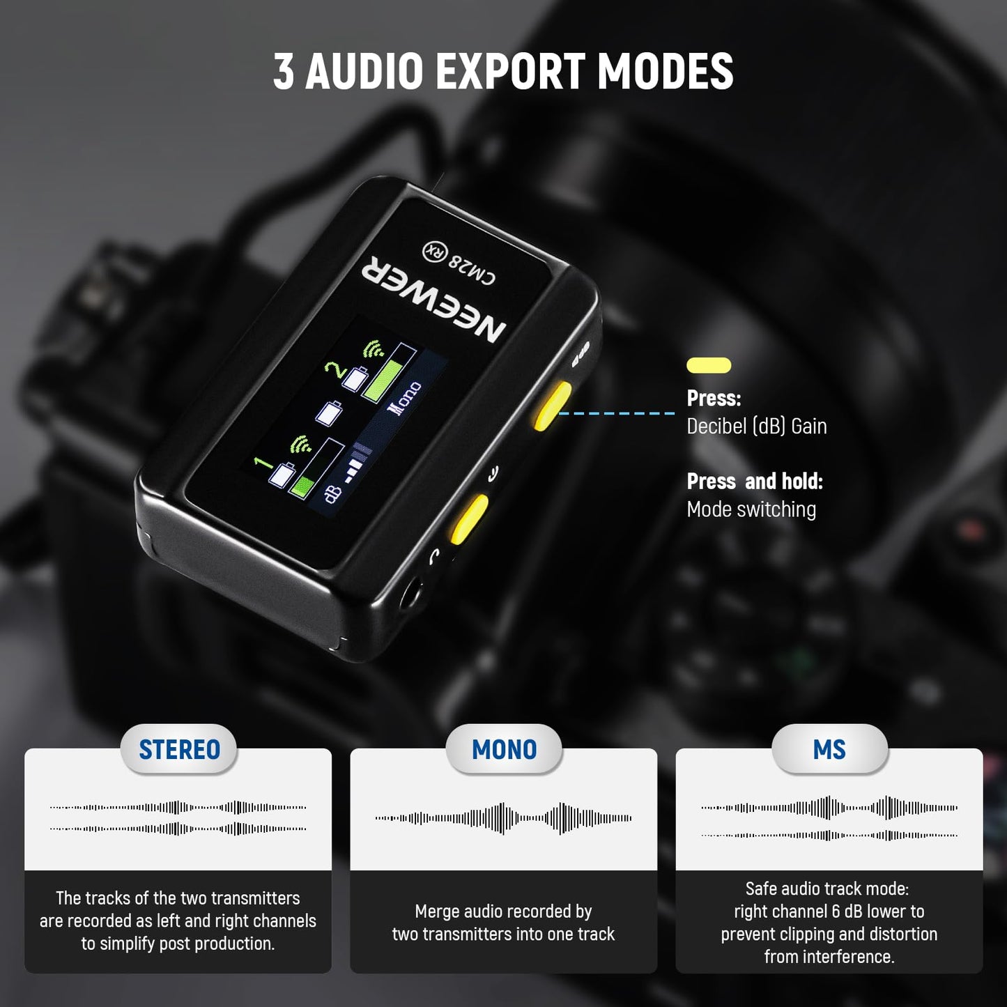 NEEWER CM28 Wireless Lavalier Microphone System with Charging Case, 2 Mic Clips, 1 Click Noise Canceling, 4GB Storage, 9H Playtime, Lavalier Lapel Mic Compatible with iPhone/Android/PC/Camera/iPad