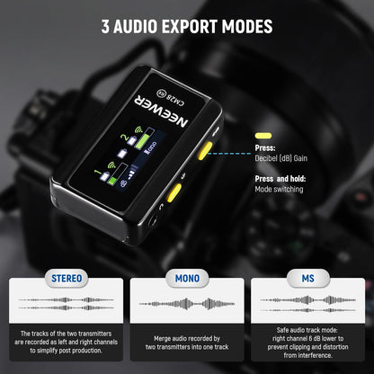 NEEWER CM28 Wireless Lavalier Microphone System with Charging Case, 2 Mic Clips, 1 Click Noise Canceling, 4GB Storage, 9H Playtime, Lavalier Lapel Mic Compatible with iPhone/Android/PC/Camera/iPad