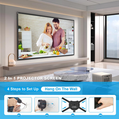 Portable Projector Screen with Stand, Outdoor Movie Screen, 80 Inch 16:9, Light-Weight, Mobile and Compact, Easy Setup and Carrying, Projection Screen with 1.2 Gain Glass Fiber, Idea for Home Cinema.