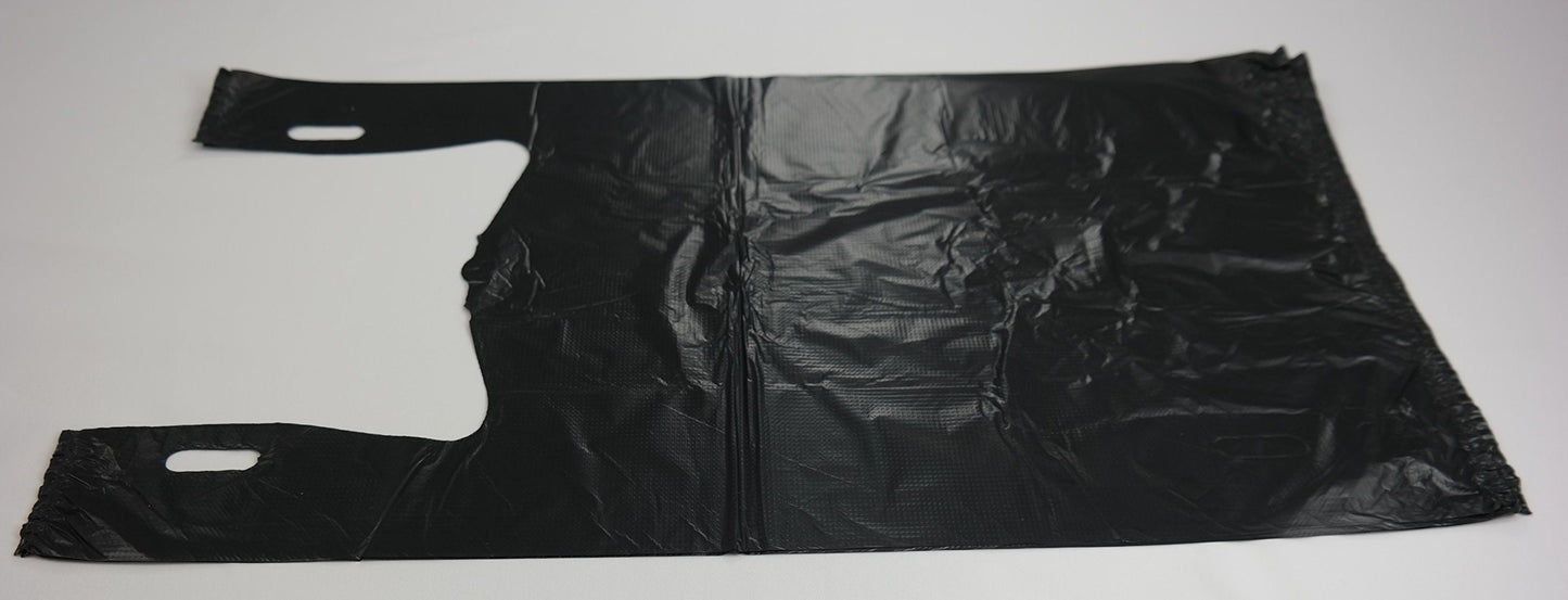 Plastic Bag-Black Plain Embossed T-Shirt Bag 11.5"x6.5"x21.5" 13 mic - 100 bags/bundles