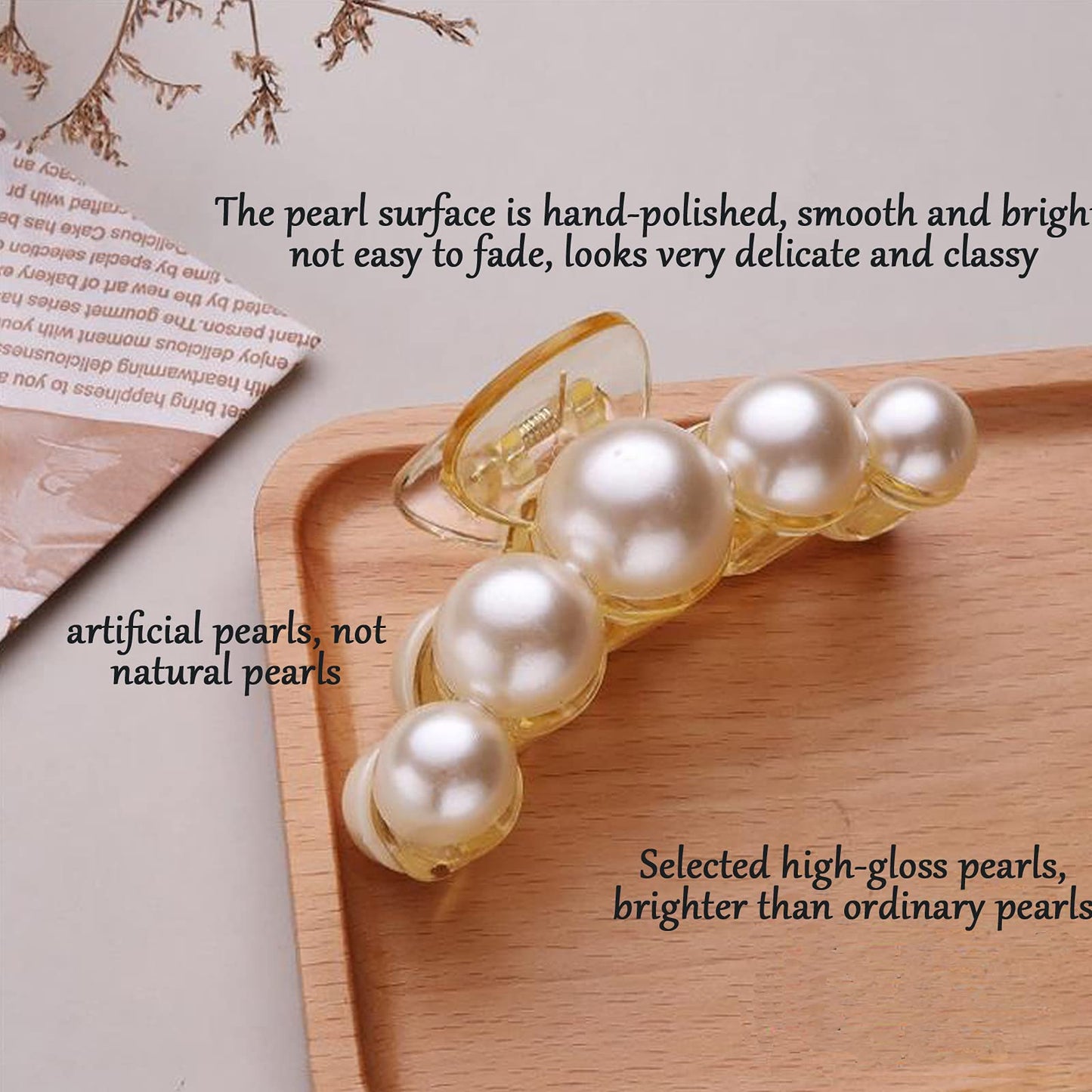 Pearl Hair Clips for Women,4PCS Large Hair Claw Clip Strong Hold No Slip,Banana Jaw Clip Barrettes Nonslip,Elegant Hair Accessories Birthday Thanksgiving Christmas Gift for Girl Thick Thin Hair