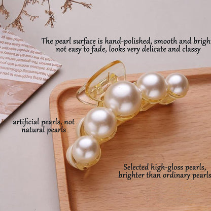 Pearl Hair Clips for Women,4PCS Large Hair Claw Clip Strong Hold No Slip,Banana Jaw Clip Barrettes Nonslip,Elegant Hair Accessories Birthday Thanksgiving Christmas Gift for Girl Thick Thin Hair
