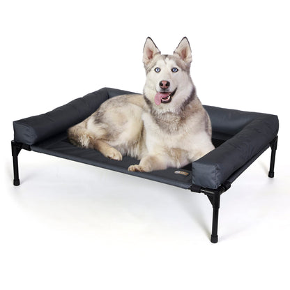 K&H Pet Products Bolster Dog Cot, Cooling Indoor Outdoor Elevated Cot Hammock Dog Bed with Removable Washable Bolsters, Washable Mesh Cover, Raised Metal Frame - Large 42 X 30in Charcoal