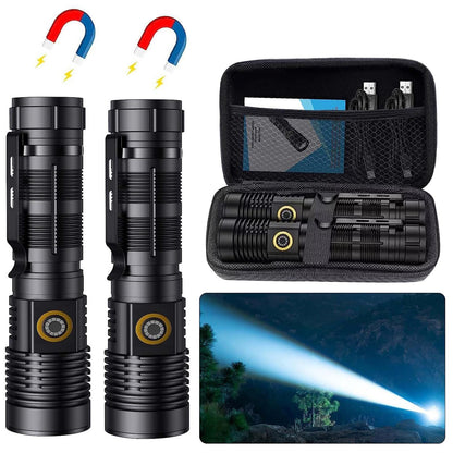 Rechargeable Tactical Flashlights High Lumens - 1500 Meters Long Beam Super Bright LED Magnetic Flashlight USB Zoomable 5Modes Small Long Beam Spotlight Flashlight for Hiking, Camping