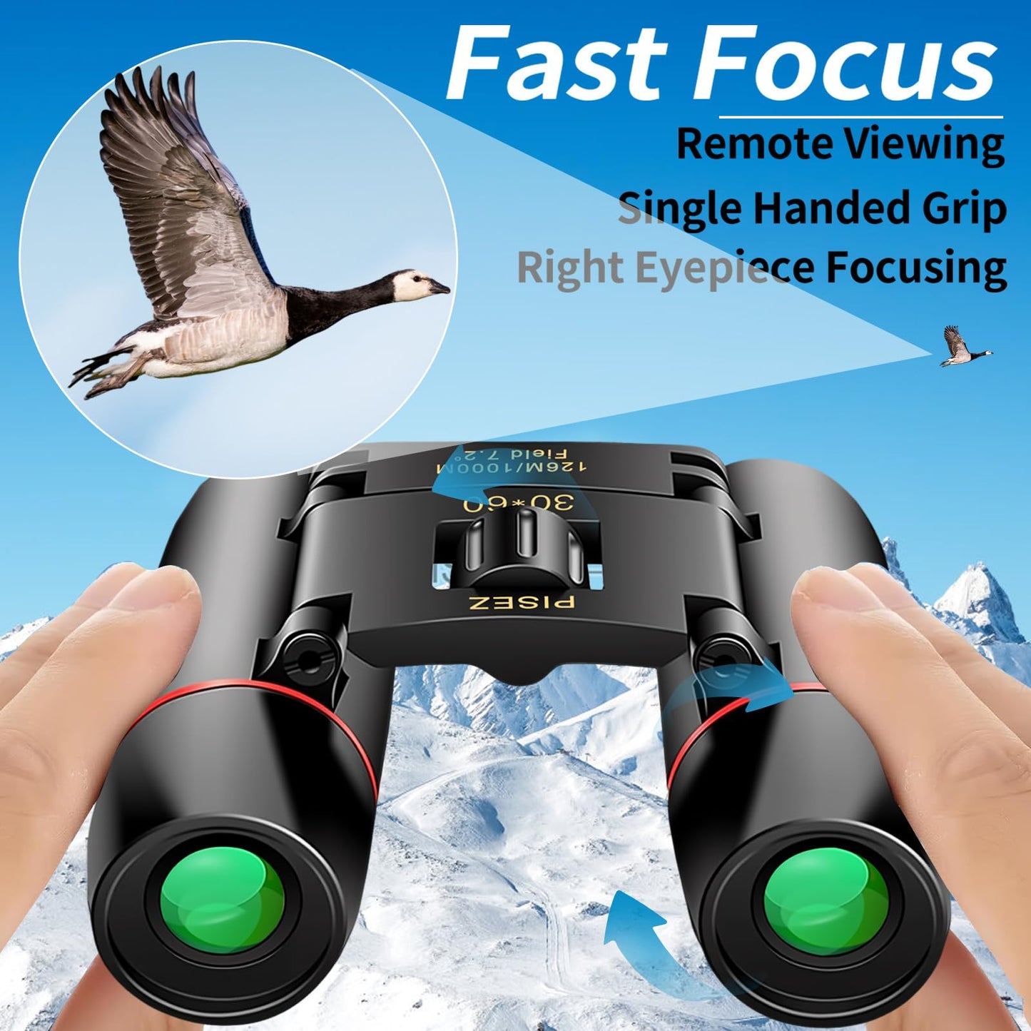 PISEZ 30X60 Compact Binoculars for Adults and Kids，Lightweight Foldable Easy Focus Small Binoculars for Bird Watching Hunting Concert Traveling Theater Opera Sightseeing