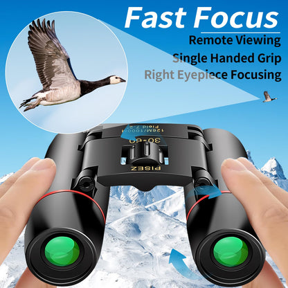 PISEZ 30X60 Compact Binoculars for Adults and Kids，Lightweight Foldable Easy Focus Small Binoculars for Bird Watching Hunting Concert Traveling Theater Opera Sightseeing