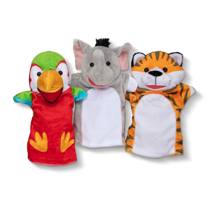 Melissa & Doug Safari Buddies Hand Puppets, Set of 6 (Elephant, Tiger, Parrot, Giraffe, Monkey, Zebra) Soft, Plush Animal Hand Puppets For Toddlers And Kids Ages 2+