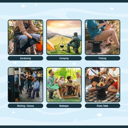 NUMANU 2-Pack 2025 Upgraded Collapsible Stool & Dual Carry Bag + Clips, Max 620lb Portable Folding Stool, Height Adjustable Retractable Telescopic Seat, Travel Chair, Foldable Camping Seat or Footrest