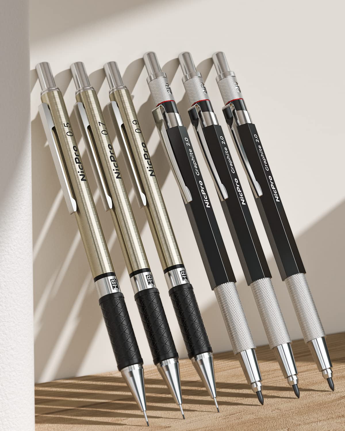 Nicpro 30PCS Art Mechanical Pencil Set in Leather Case, Metal Drafting Pencil 0.5 mm, 0.7 mm, 0.9 mm & 3 PCS 2mm Lead Holders for Sketching Drawing With 16 Tube (6B 4B 2B HB 2H 4H Colors) Lead Refills