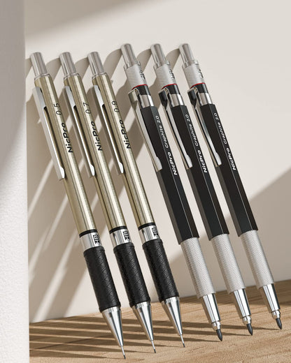 Nicpro 30PCS Art Mechanical Pencil Set in Leather Case, Metal Drafting Pencil 0.5 mm, 0.7 mm, 0.9 mm & 3 PCS 2mm Lead Holders for Sketching Drawing With 16 Tube (6B 4B 2B HB 2H 4H Colors) Lead Refills