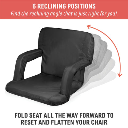 PICNIC TIME Ventura Portable Reclining Stadium Seat with Back Support, Folding Bleacher Chairs with Back and Cushion, Thick Padded Stadium Seat and Armrest, Includes Six Backrest Positions, (Black)
