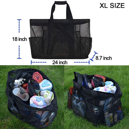 GOTDYA Extra Large Beach Bag, XL Mesh Tote with Zipper and Pockets Ideal for Your Family Lake/Cruise/Beach Vacation Essentials-Black
