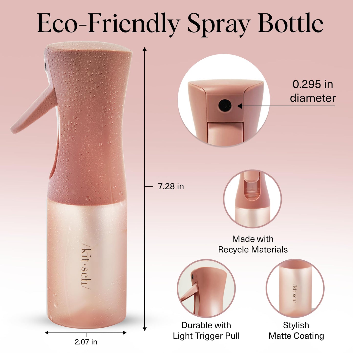 Kitsch Continuous Spray Bottle for Hair – Fine Mist Water Mister & Water Spray Bottle – Recycled Hair Spray Bottle – Spray Bottles for Cleaning, Styling, Plants & More – Terracotta, 150ml