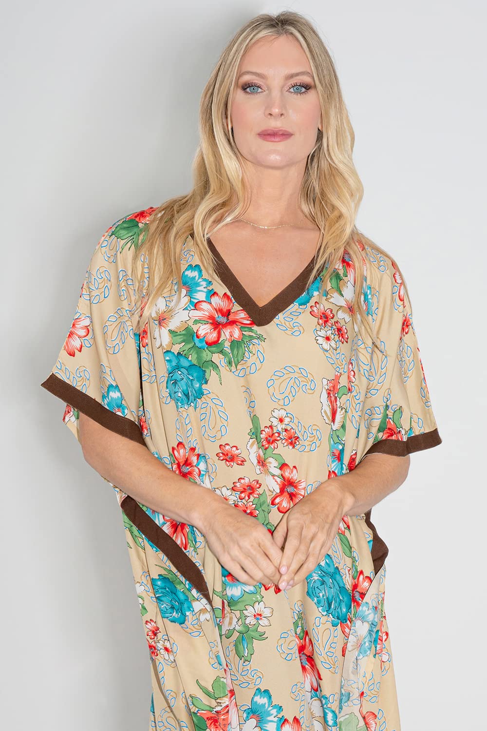 Miss Lavish London Womens Kaftan Tunic Kimono Dress Ladies Summer Evening Maxi Party One Size Fits 10-24 (One Size, 115-Brown)