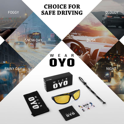 Night Vision Driving Glasses for Men Women,Sports Style Wrap Around Anti Glare with Polarized Yellow Lens