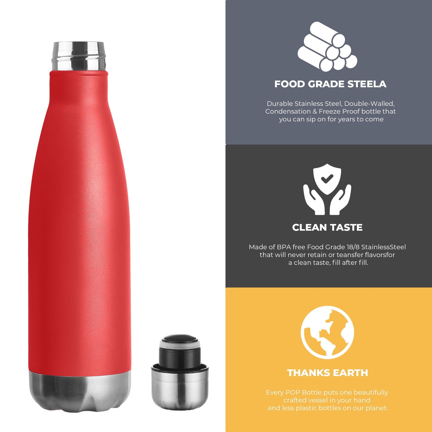 MEWAY 17oz Sport Water Bottle 4 Pack Vacuum Insulated Stainless Steel Leak-Proof Double Wall Cola Shape Water Bottle,Keep Drinks Hot & Cold(Red,4 Pack)